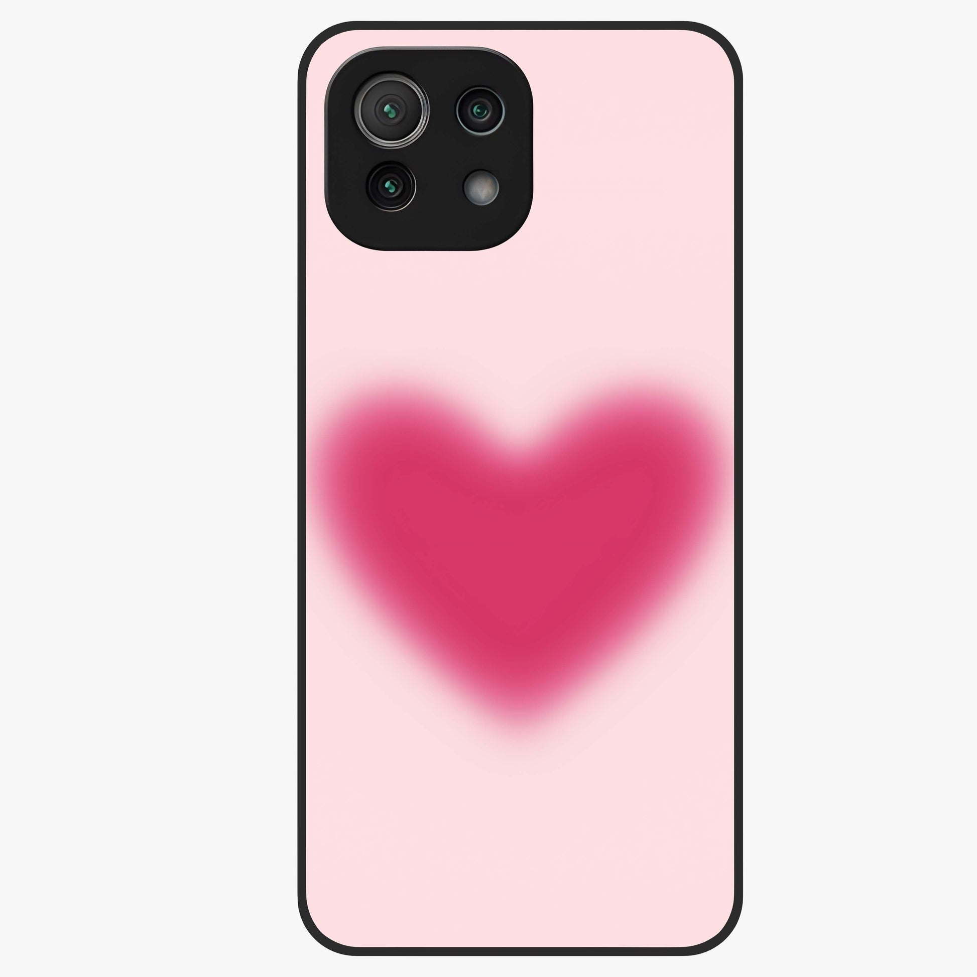 Pink Aura Heart Glass Case showing flat back view with glowing heart artwork and glossy glass finish.