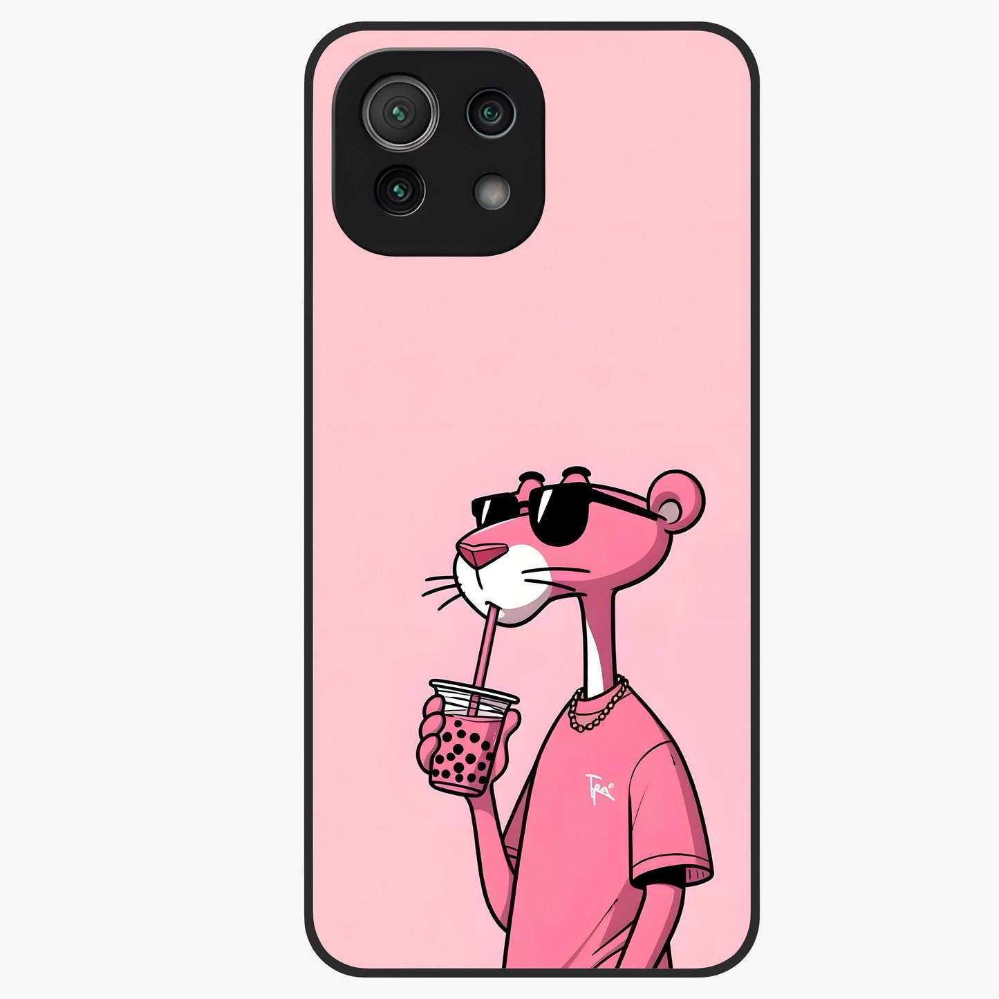 Pink Panther Glass Case showing flat back view with iconic pink panther artwork and glossy glass finish.
