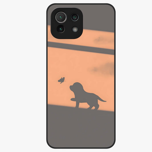 Puppy Shadow Art Glass Case showing flat back view with cute puppy shadow style artwork and glossy glass finish.