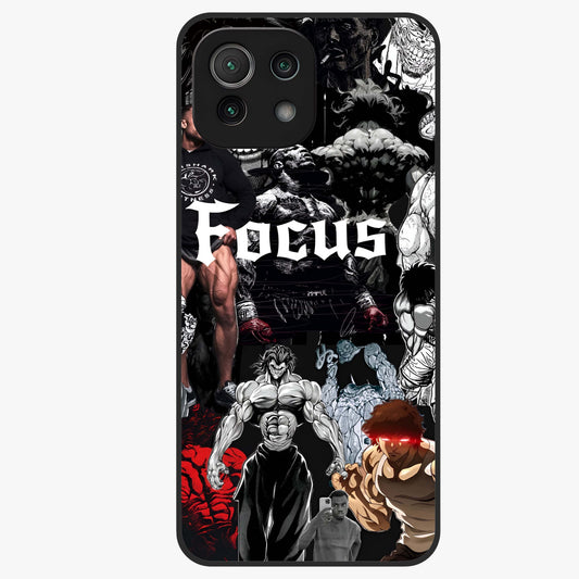 Relentless Power Focus Glass Case showing flat back view with motivational typography artwork and glossy glass finish.