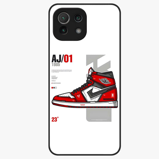 Retro Sneaker Blueprint Glass Case showing flat back view with sneaker blueprint style artwork and glossy glass finish.