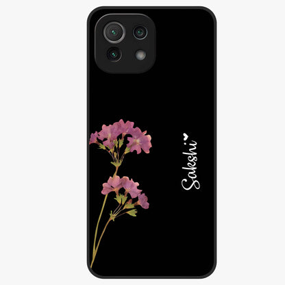 Riching Lavender Flower Custom Name Glass Case showing flat back view with lavender floral artwork and personalized name design.