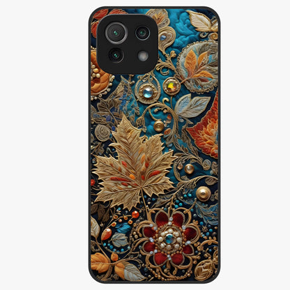 Royal Jewel Garden Glass Case showing flat back view with decorative floral garden artwork and glossy glass finish.