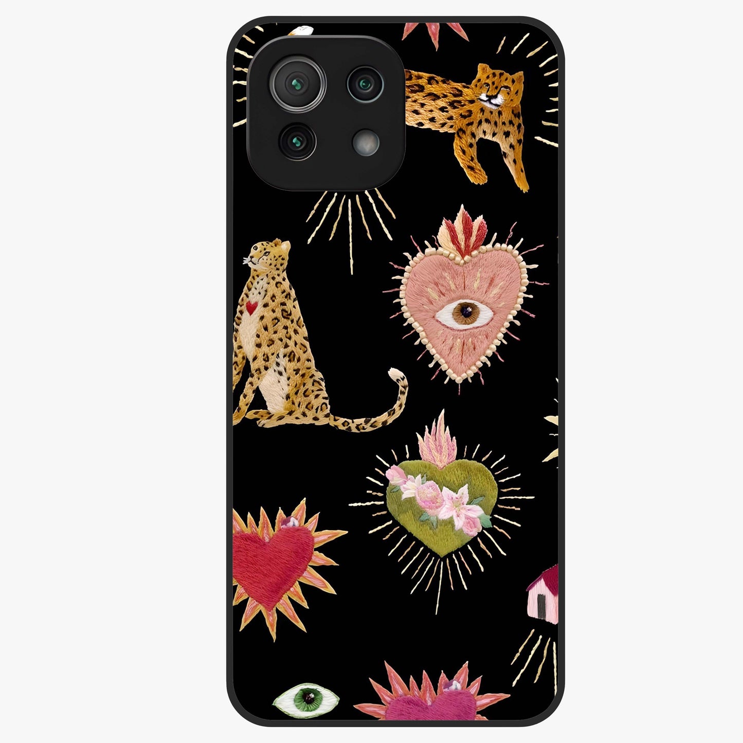 Sacred Jungle Heart Glass Case showing flat back view with jungle inspired heart artwork and glossy glass finish.