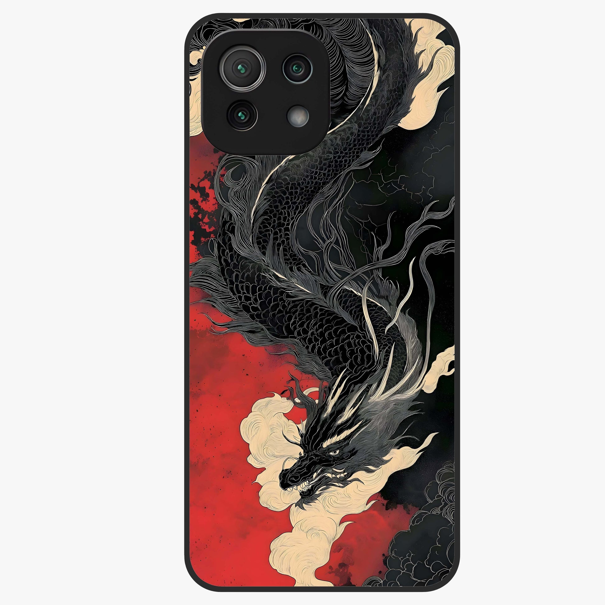 Shadow Dragon Fury Glass Case showing flat back view with fierce dragon artwork and glossy glass finish.