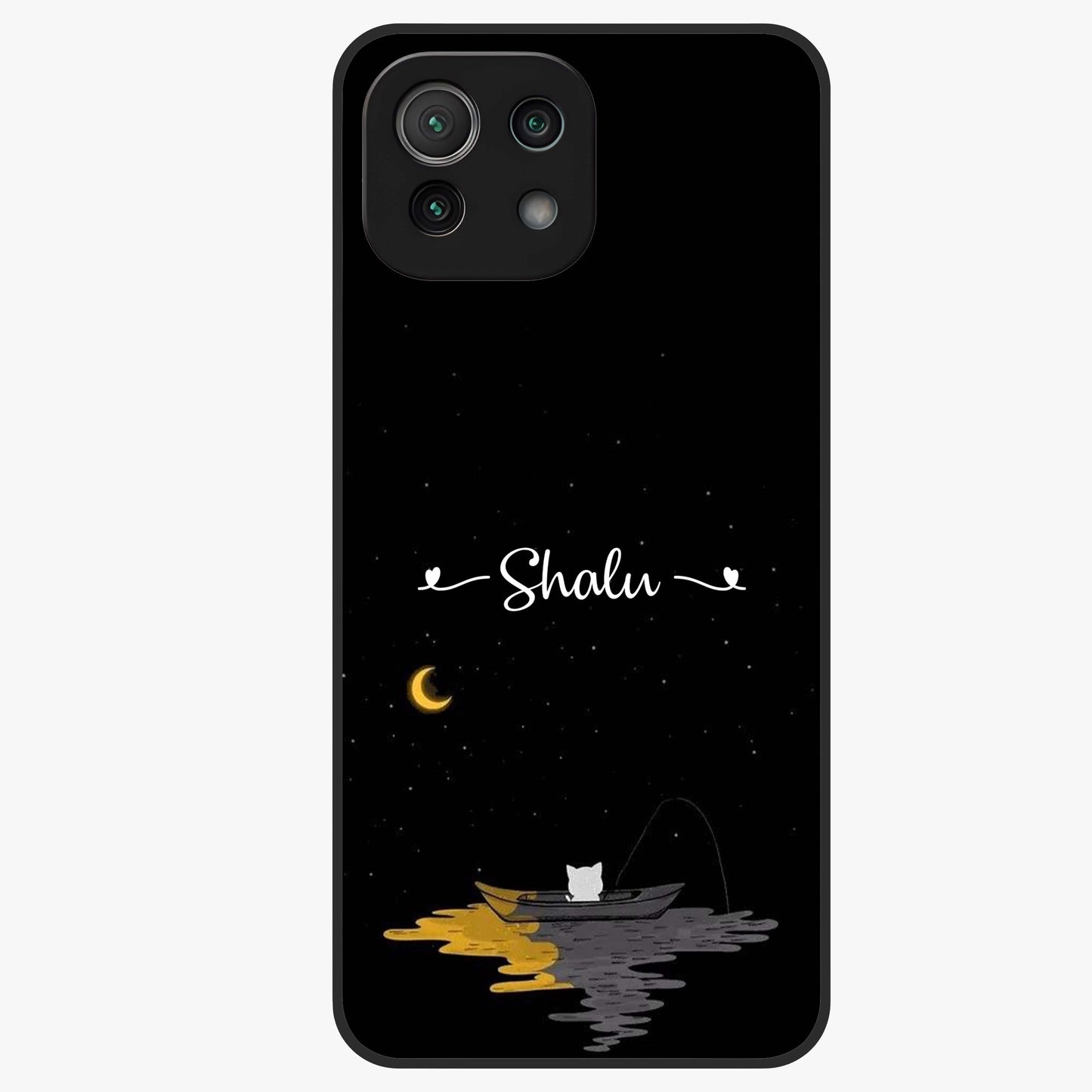 Silent Night Row Glass Case showing flat back view with calm night themed artwork and glossy glass finish.