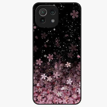 Small Starry Flowers Glass Case showing flat back view with delicate starry floral artwork and glossy glass finish.