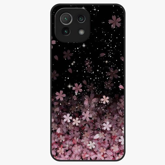 Small Starry Flowers Glass Case showing flat back view with delicate starry floral artwork and glossy glass finish.