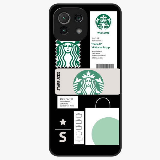 Starbucks Mocha Glass Case showing flat back view with coffee inspired artwork and glossy glass finish.