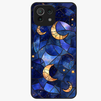 Starlit Sky Tapestry Glass Case showing flat back view with decorative starry sky tapestry artwork and glossy glass finish.