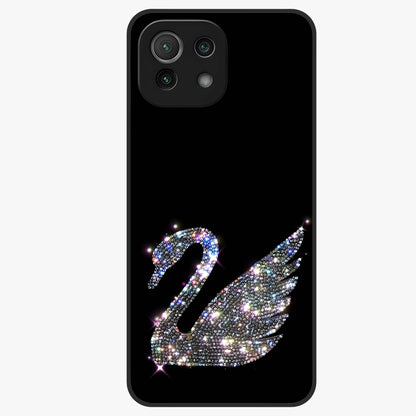 Starlit Swan Grace Glass Case showing flat back view with graceful swan artwork under starry sky and glossy glass finish.