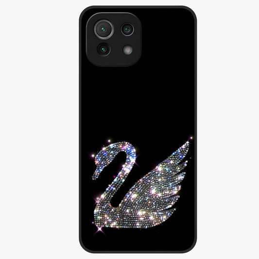 Starlit Swan Grace Glass Case showing flat back view with graceful swan artwork under starry sky and glossy glass finish.