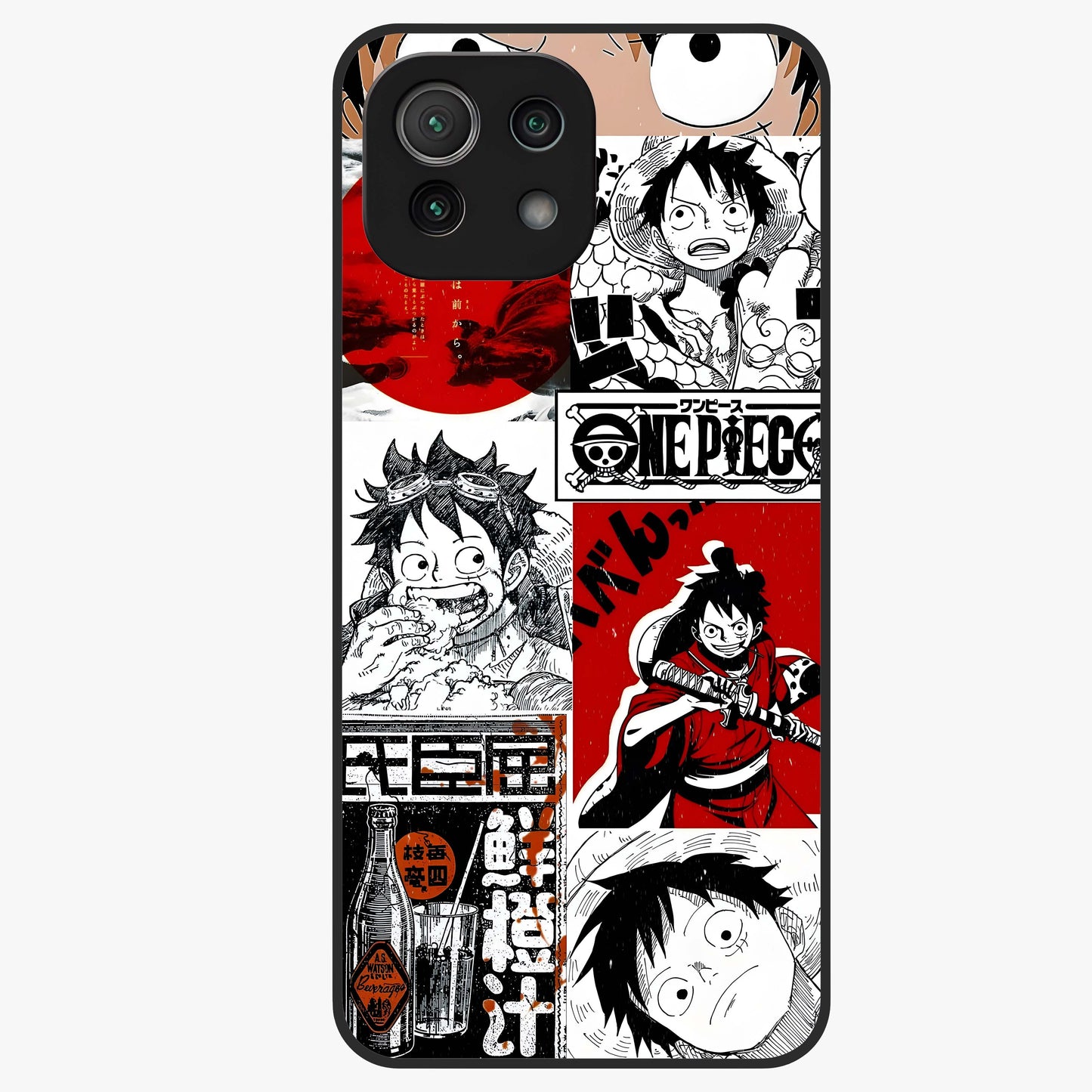 Strawhat Chaos Panels Glass Case showing flat back view with anime inspired chaos panel artwork and glossy glass finish.
