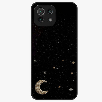 Twinkle Star With Half Moon Glass Case showing flat back view with star and half moon artwork and glossy glass finish.