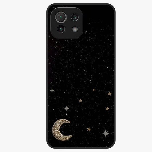 Twinkle Star With Half Moon Glass Case showing flat back view with star and half moon artwork and glossy glass finish.