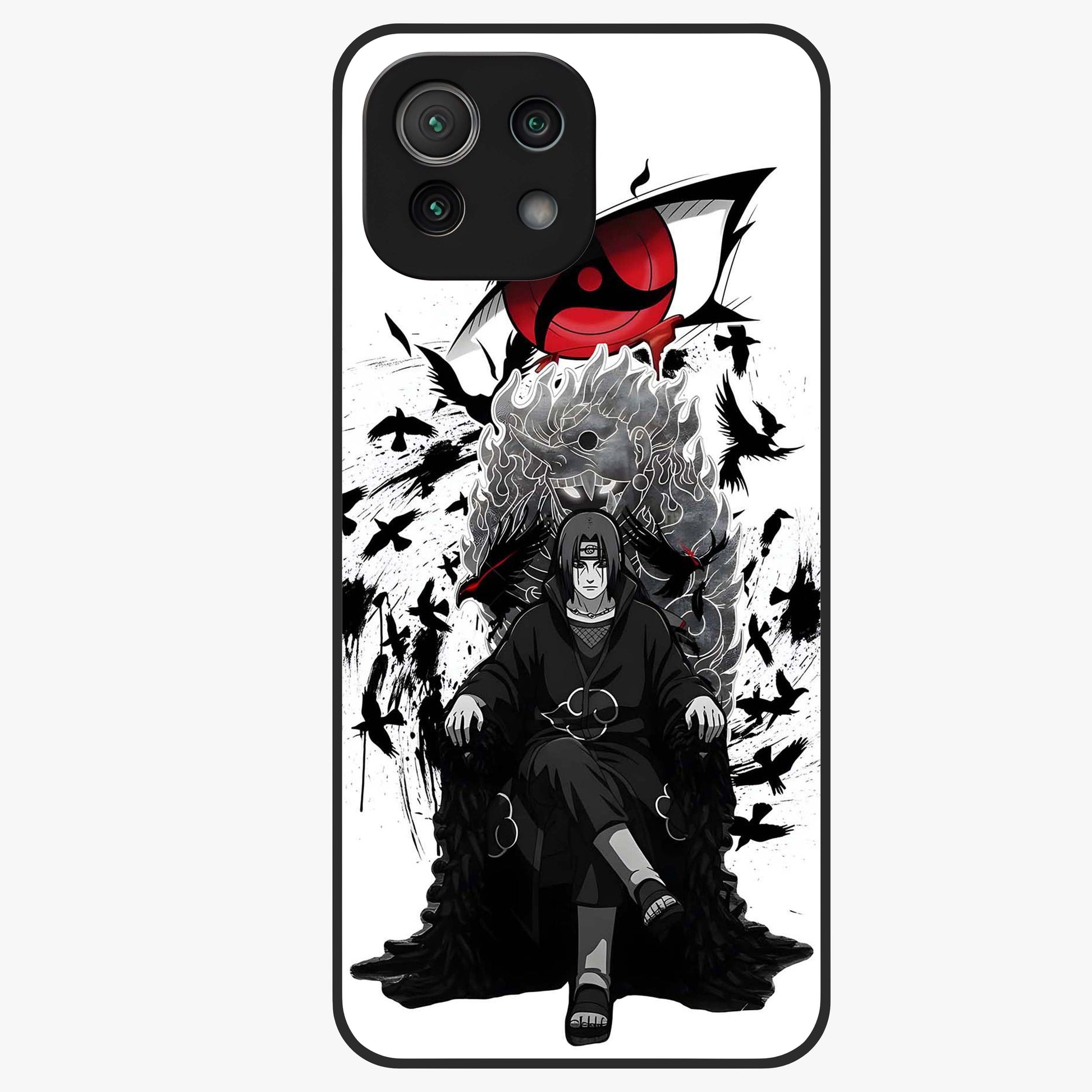 Uchiha Shadow Throne Glass Case showing flat back view with cosmic underwater themed artwork and glossy glass finish.
