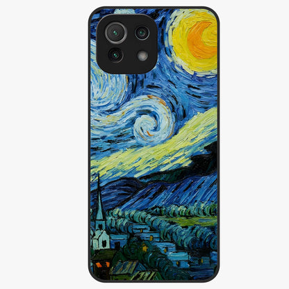 Van Gogh Art Glass Case showing flat back view with classic painterly artwork inspired by Van Gogh style and glossy glass finish.