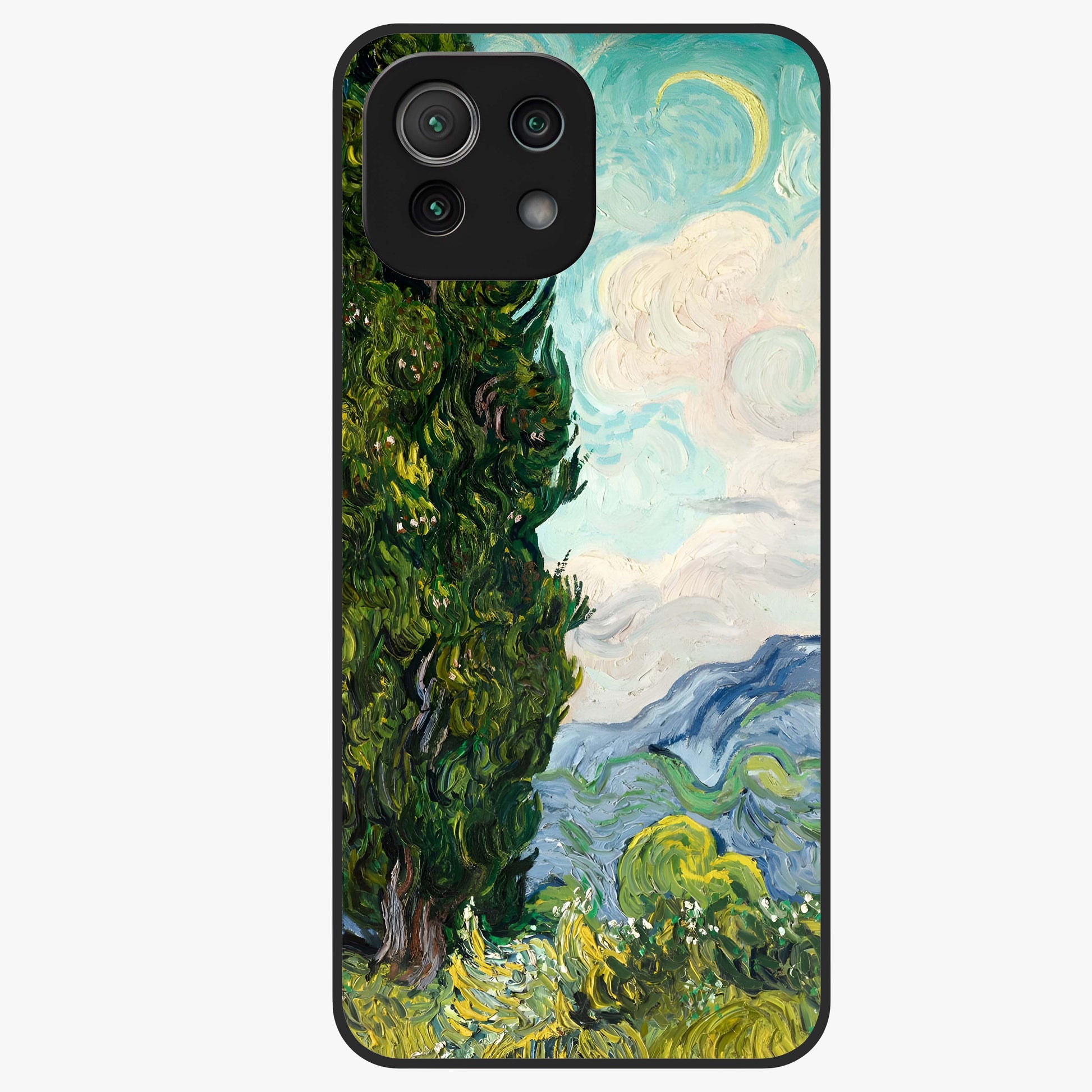 Van Gogh Vintage Art Glass Case showing flat back view with vintage painterly artwork inspired by Van Gogh style and glossy glass finish.