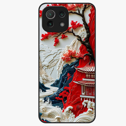 Whispers Of Sakura Waves Glass Case showing flat back view with cherry blossom wave artwork and glossy glass finish.