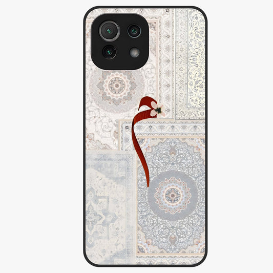 White Aesthetic Bow Glass Case showing flat back view with minimal bow artwork and glossy glass finish.
