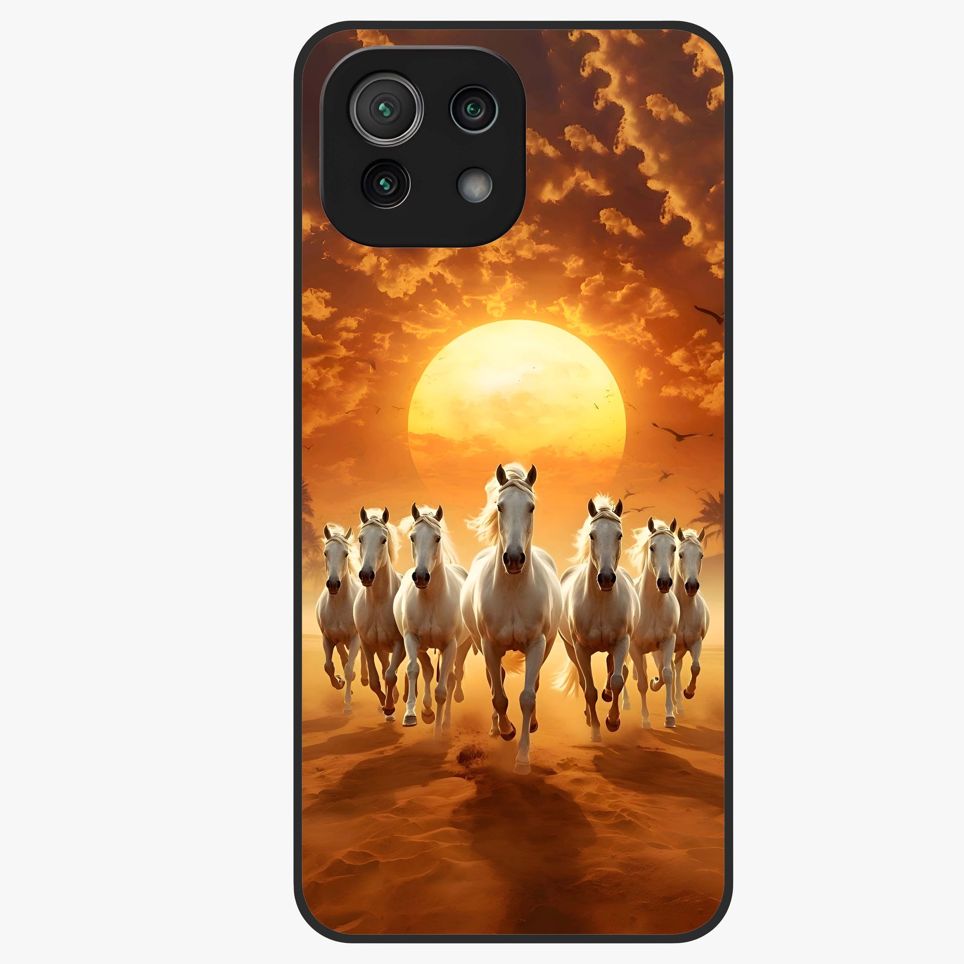 Wild Sunset Majesty Glass Case showing flat back view with majestic sunset landscape artwork and glossy glass finish.