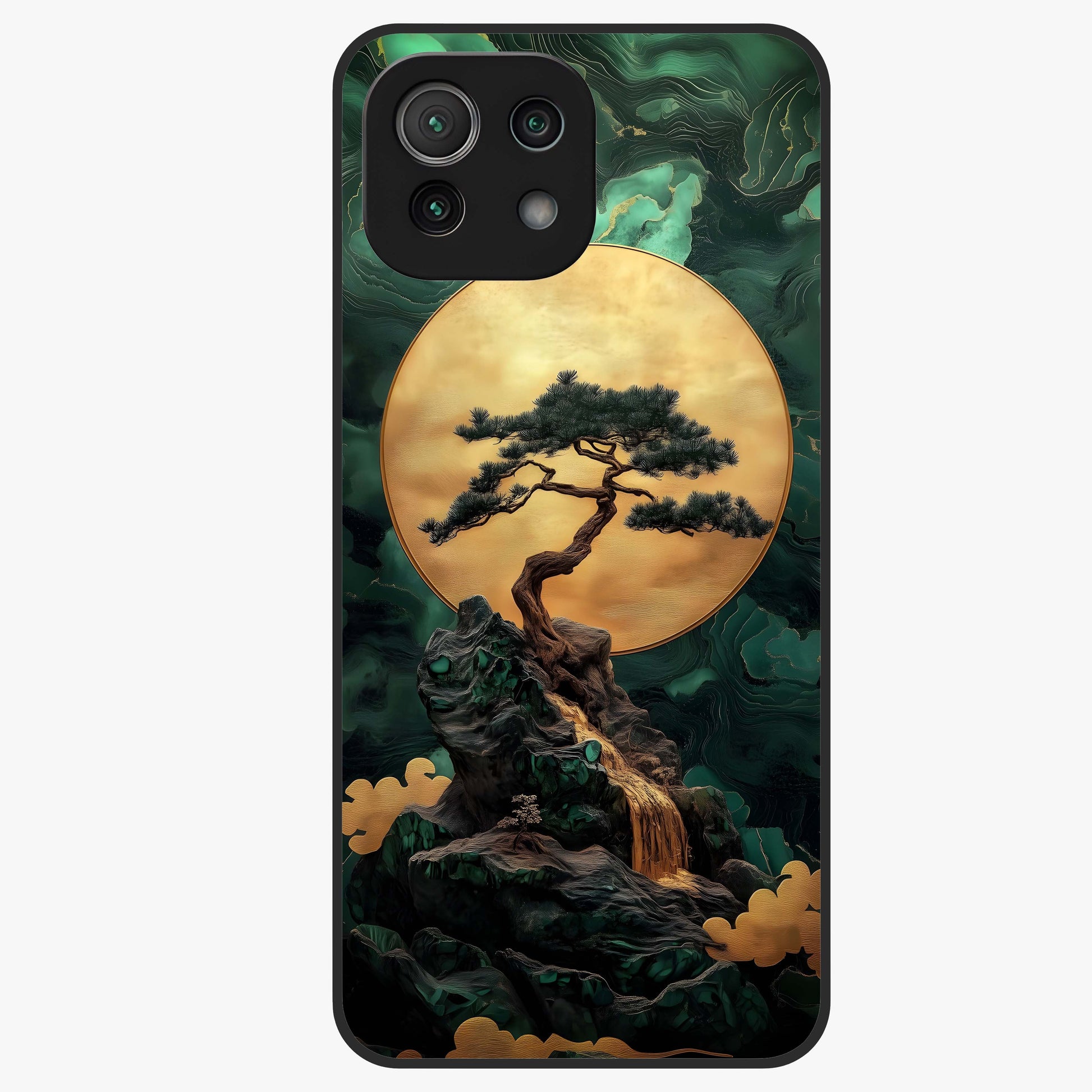 Zen Moon Rise Glass Case showing flat back view with calm moonrise artwork and glossy glass finish.
