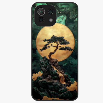 Zen Moon Rise Glass Case showing flat back view with calm moonrise artwork and glossy glass finish.