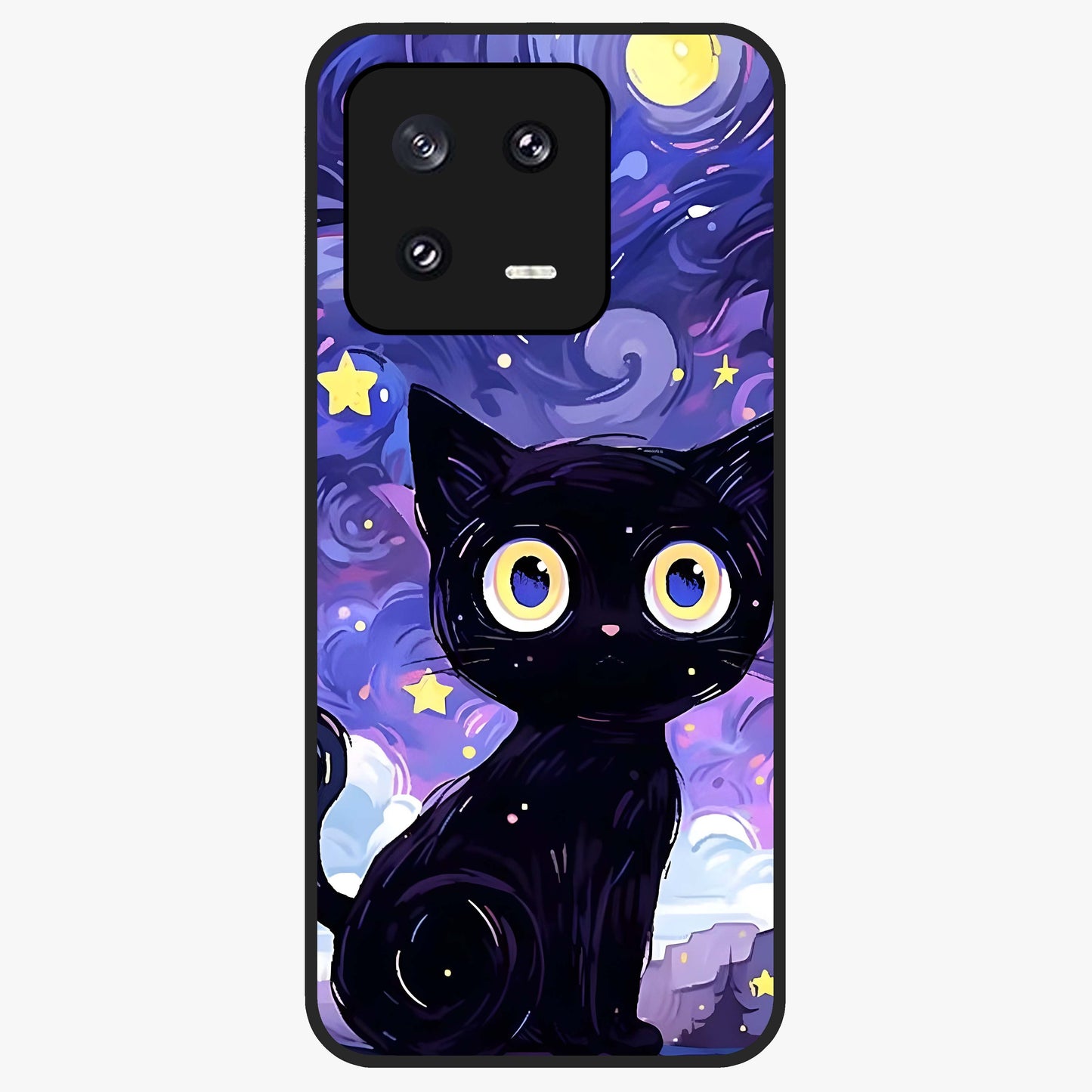 Abstract Cat Art Glass Case showing flat back view with artistic cat illustration and glossy glass finish.