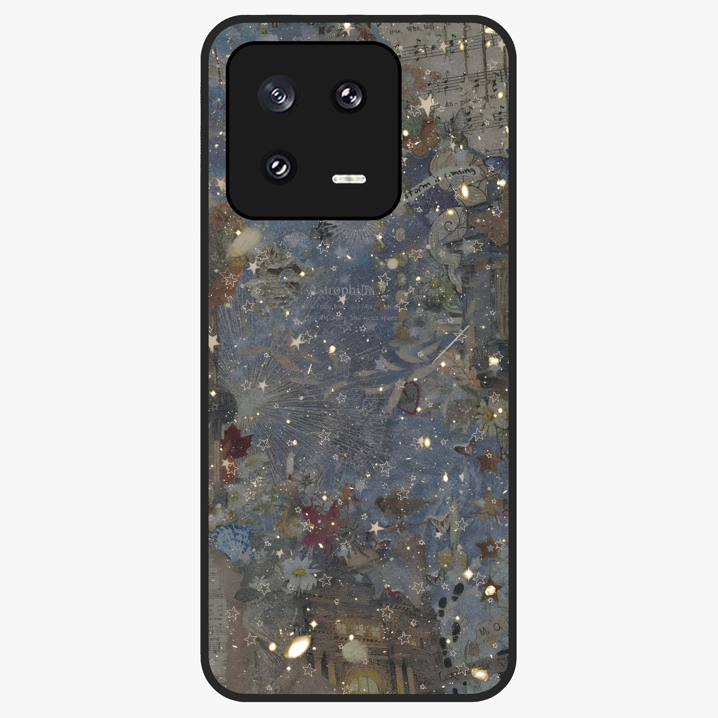 Aesthetic Astrolophia Glass Case showing flat back view with dreamy aesthetic design and glossy glass finish.