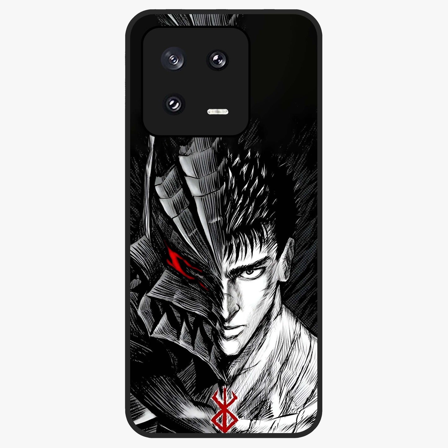Berserker Blood Oath Glass Case showing flat back view with fierce warrior inspired artwork and glossy glass finish.