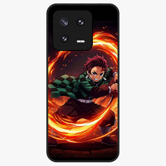 Blazing Sword Resolve Glass Case showing flat back view with fiery sword artwork and glossy glass finish.