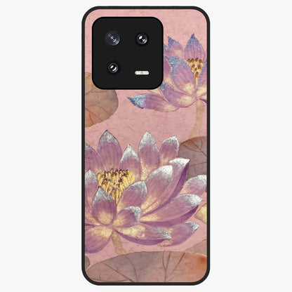 Blossom Mist Lotus Glass Case showing flat back view with serene lotus blossom artwork and glossy glass finish.