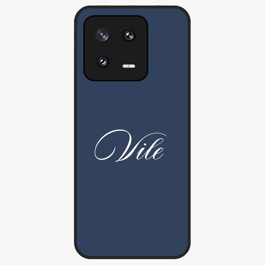 Blue Background Personalized Custom Name Glass Case showing flat back view with minimal blue background and custom name design.