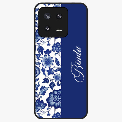 Blue Vintage Floral Pattern Glass Case upright view showcasing timeless floral illustration with vintage inspired style.