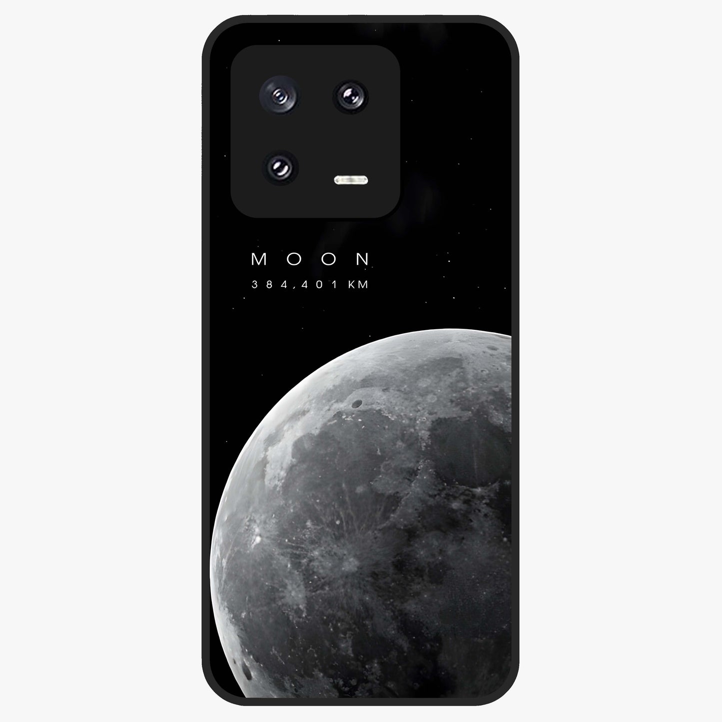 Cosmic Moon Glow Glass Case showing flat back view with glowing moon artwork and glossy glass finish.