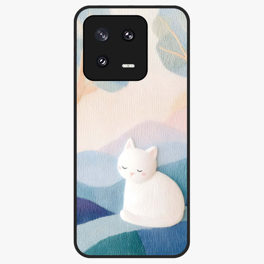 Cotton Dream Cat Glass Case showing flat back view with soft dreamy cat artwork and glossy glass finish.
