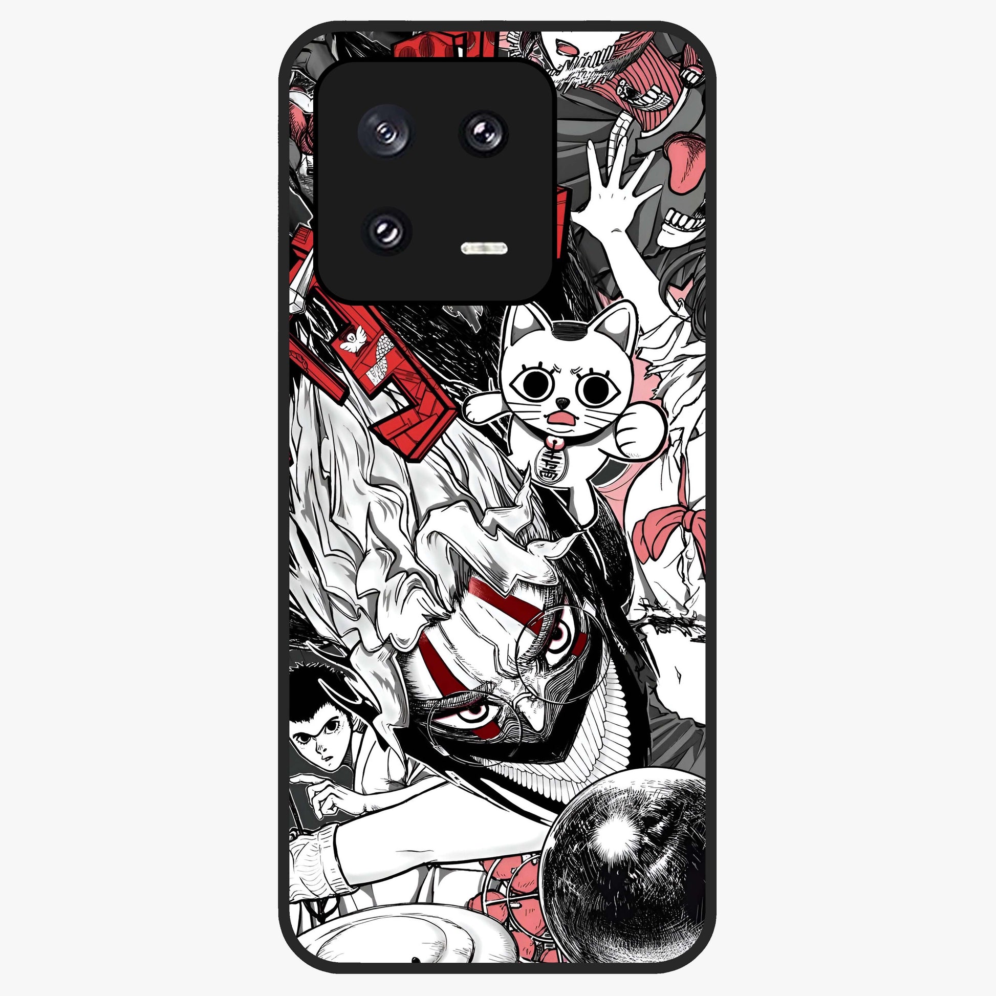 Crimson Chaos Panel Glass Case showing flat back view with bold crimson abstract artwork and glossy glass finish.