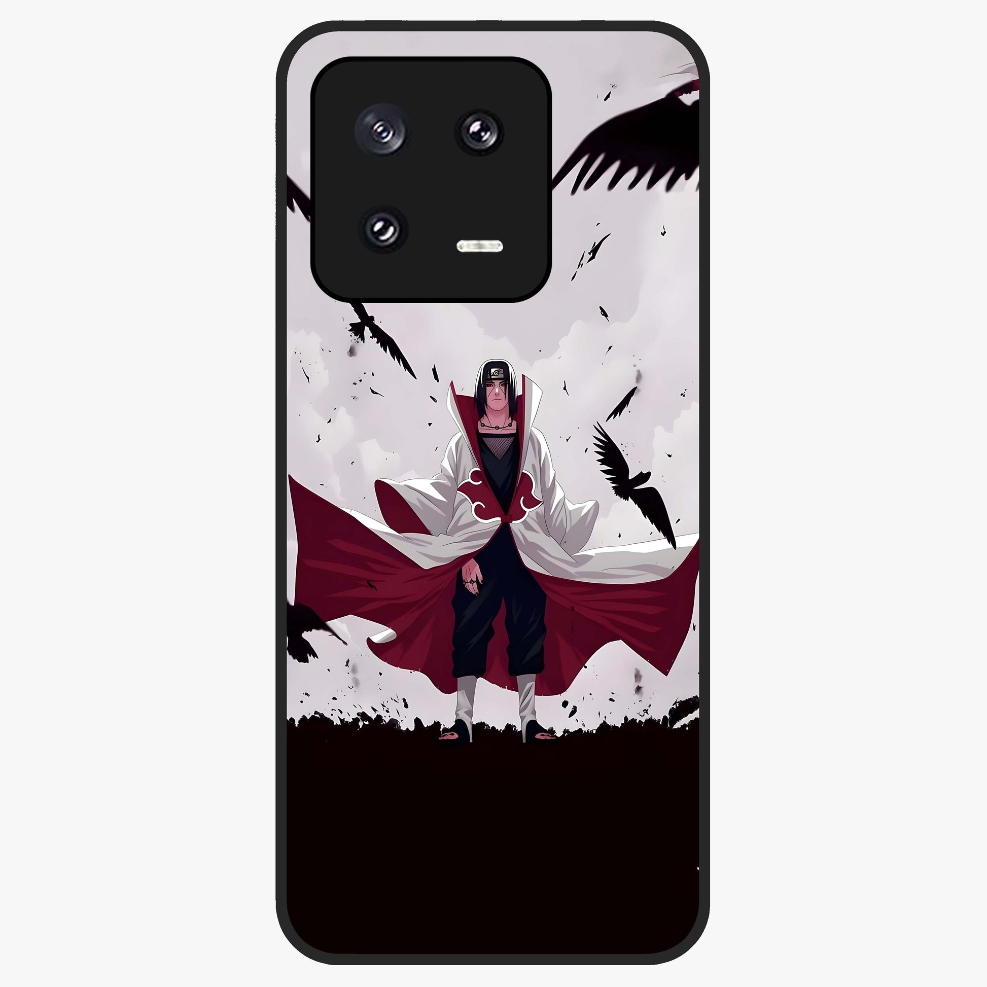 Crimson Crow Ascension Glass Case showing flat back view with mystical crow artwork and glossy glass finish.