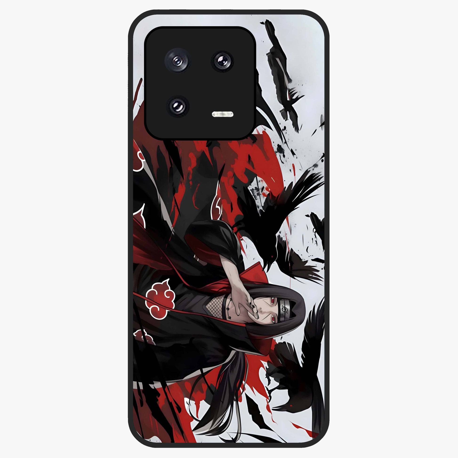 Crimson Crow Illusion Glass Case showing flat back view with artistic crow illusion artwork and glossy glass finish.