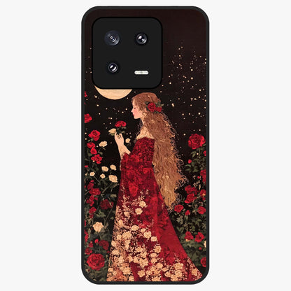 Crimson Dreams Glass Case showing flat back view with dreamy crimson artwork and glossy glass finish.