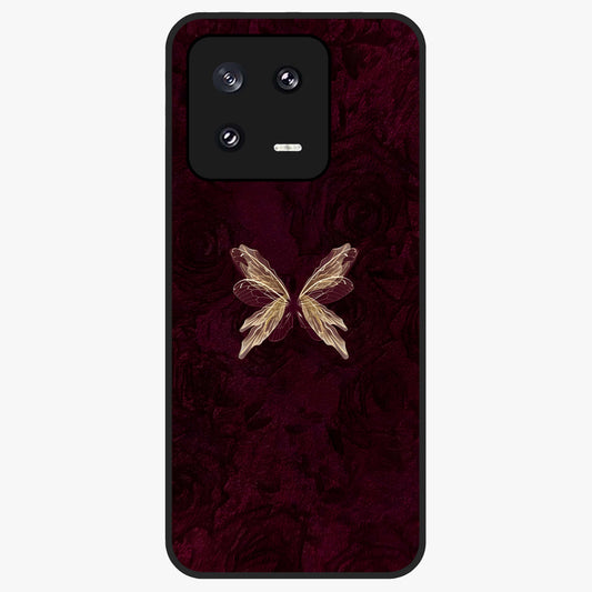 Crimson Fade Butterfly Glass Case showing flat back view with fading butterfly artwork and glossy glass finish.