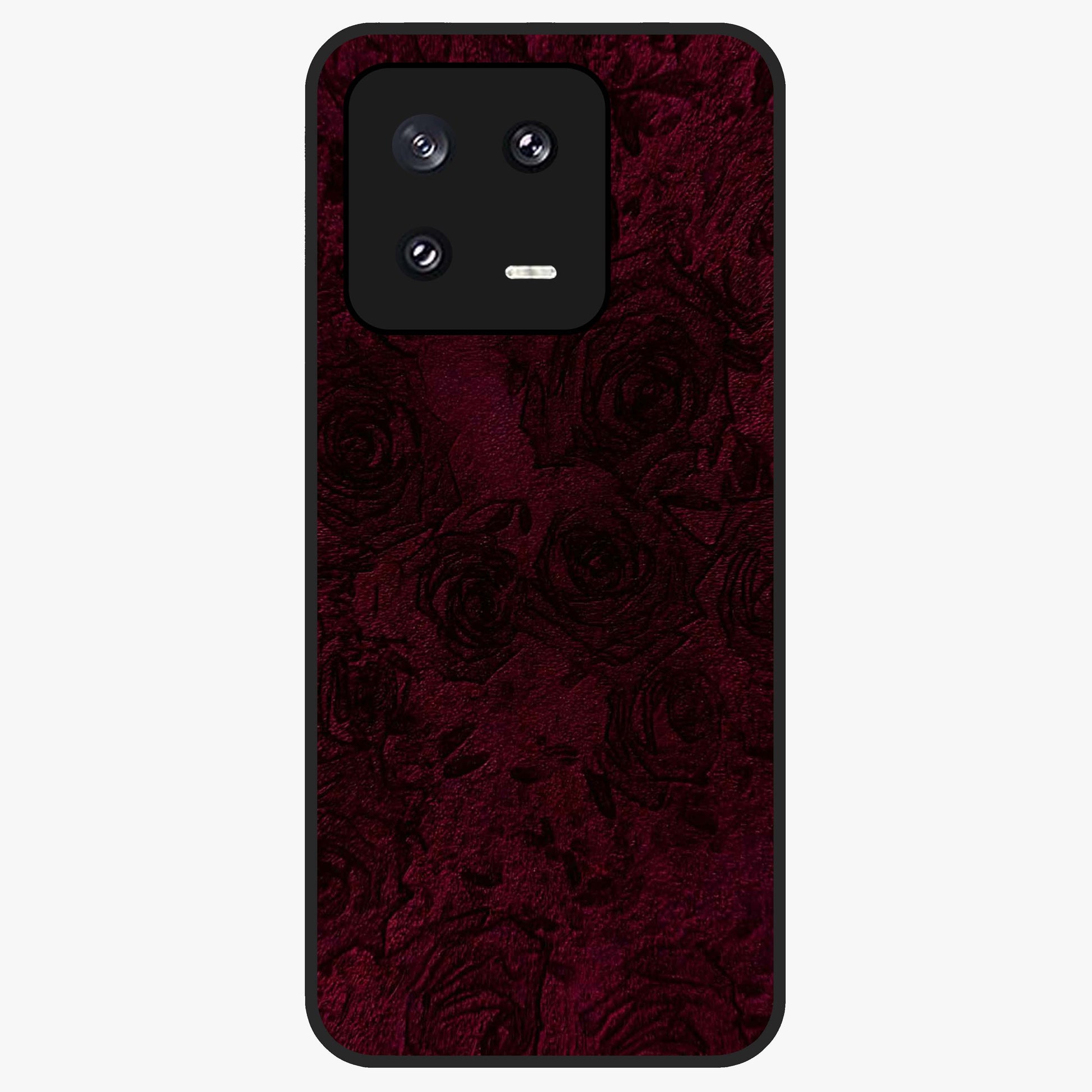 Crimson Fade Flow Glass Case showing flat back view with flowing crimson gradient artwork and glossy glass finish.