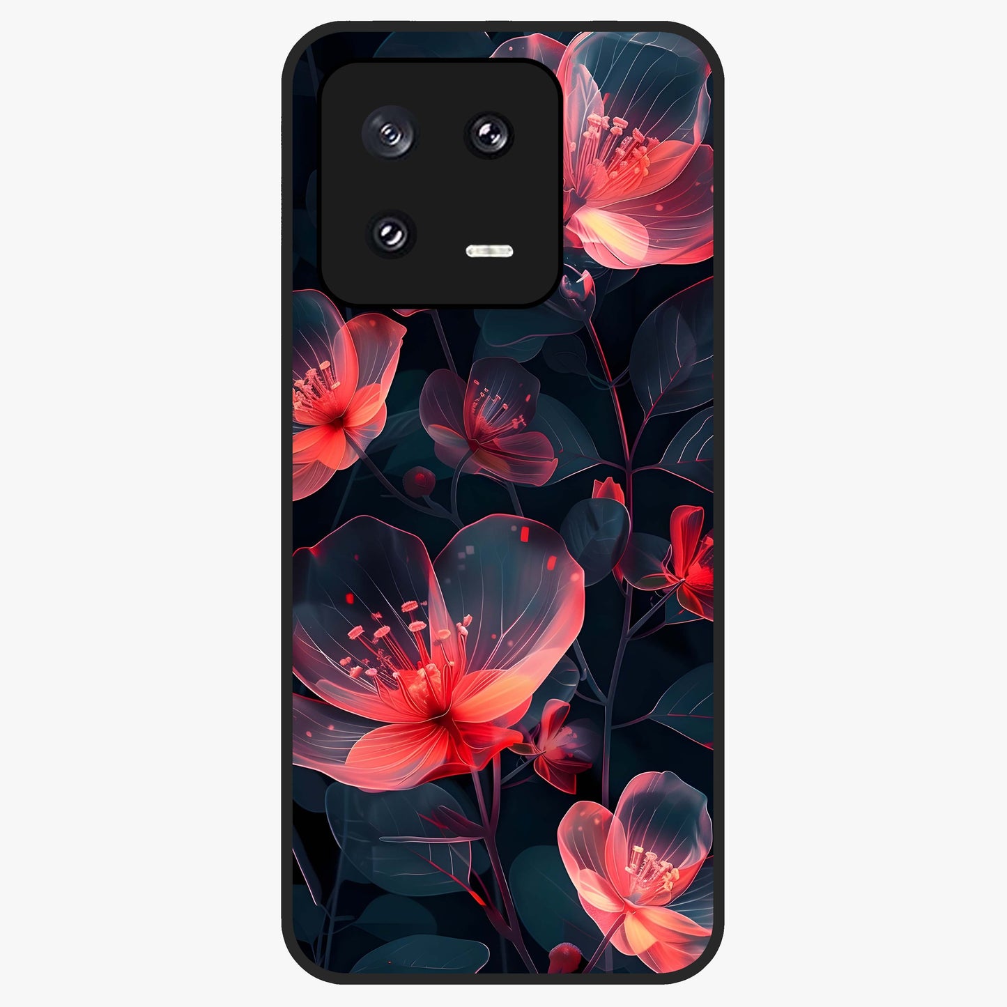 Dark Shade of Flower Glass Case showing flat back view with elegant dark floral artwork and glossy glass finish.