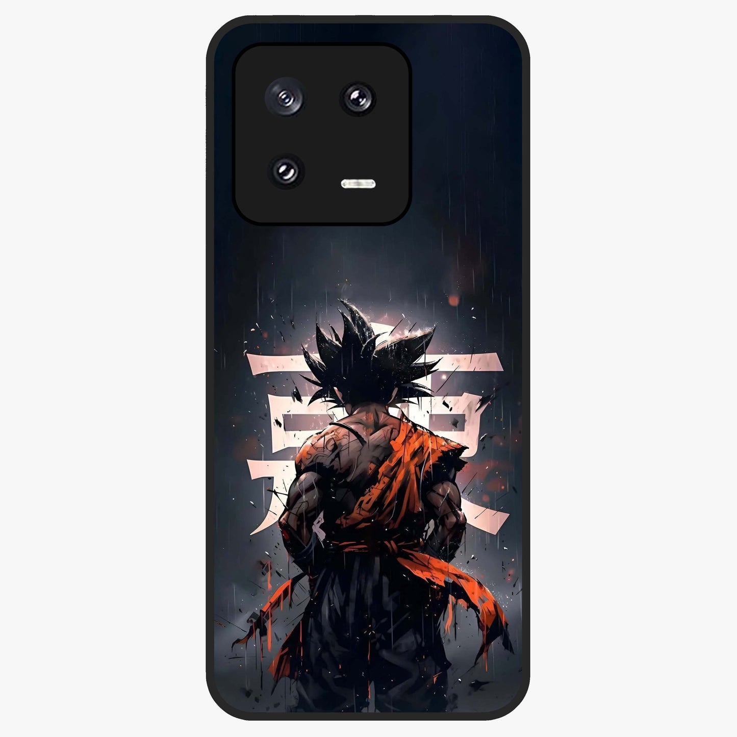 Dark Warrior In Rain Glass Case showing flat back view with warrior artwork in rainy atmosphere and glossy glass finish.