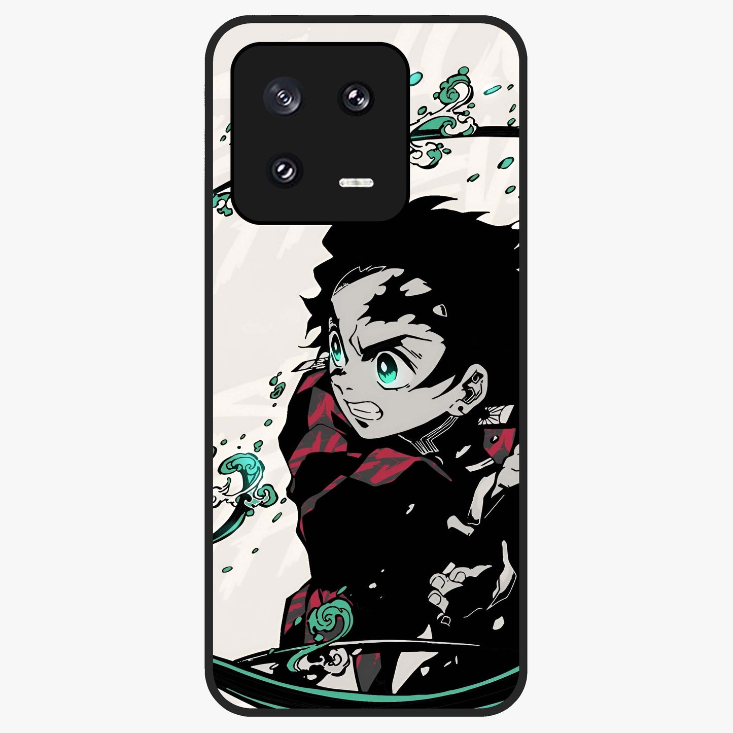 Demon Slayer Glass Case showing flat back view with bold anime inspired artwork and glossy glass finish.