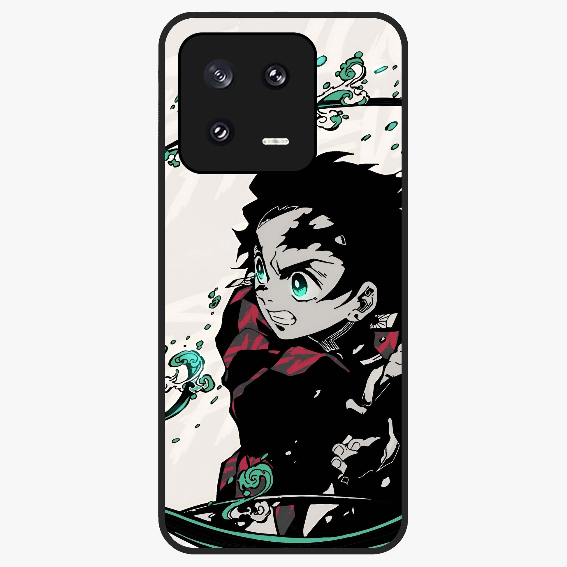 Demon Slayer Glass Case showing flat back view with bold anime inspired artwork and glossy glass finish.