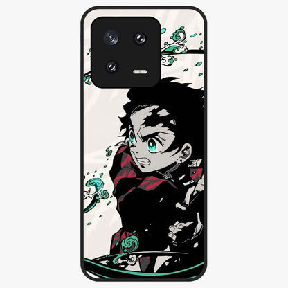 Demon Slayer Glass Case showing flat back view with bold anime inspired artwork and glossy glass finish.