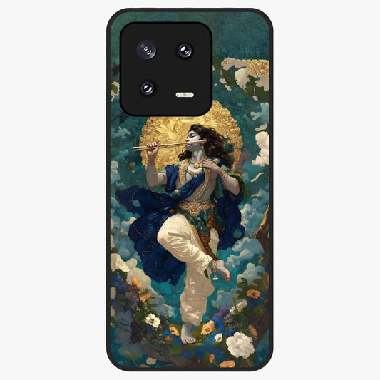 Divine Krishna Art Glass Case showing flat back view with Lord Krishna artwork and glossy glass finish.