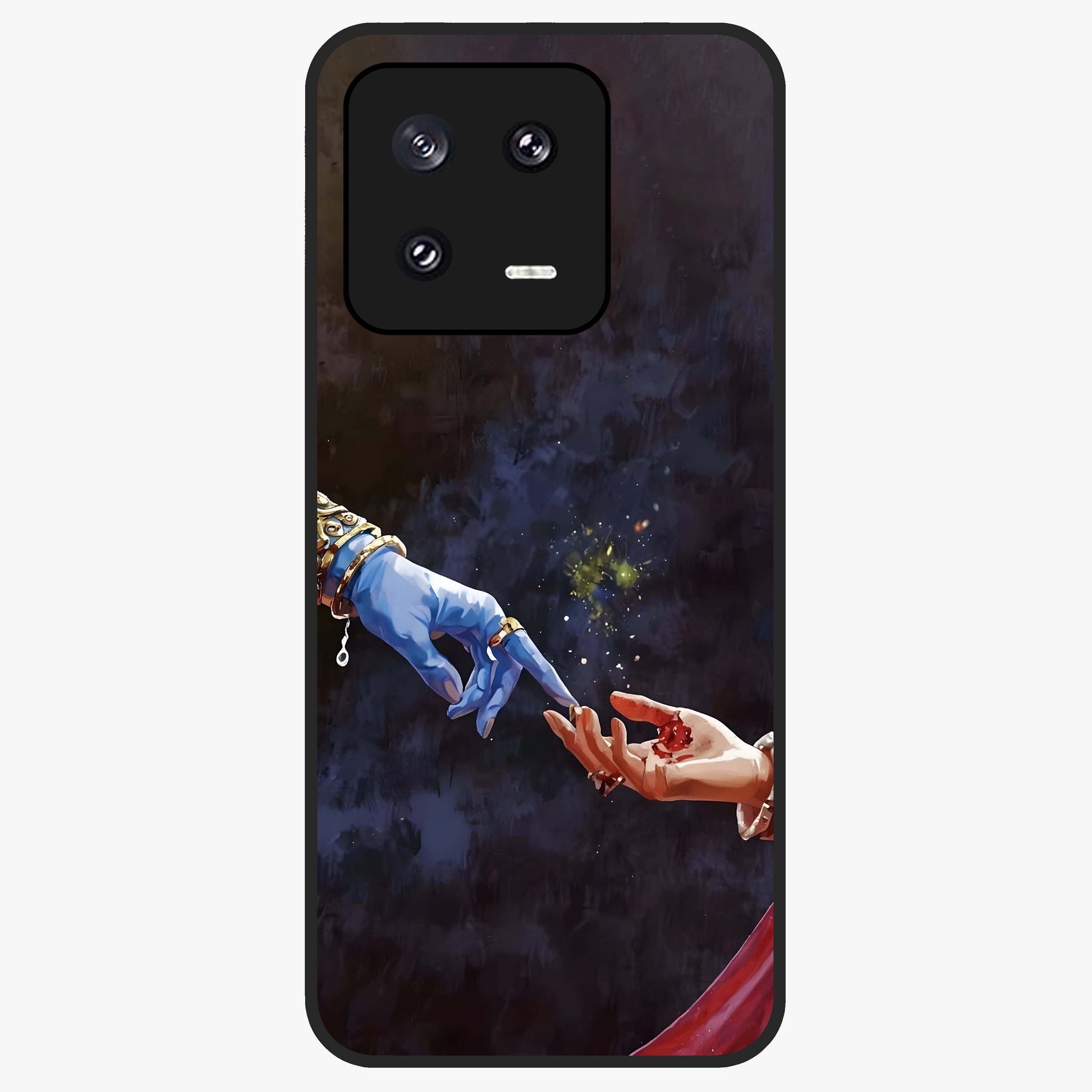 Divine Touch Eternal Glass Case showing flat back view with spiritual themed artwork and glossy glass finish.