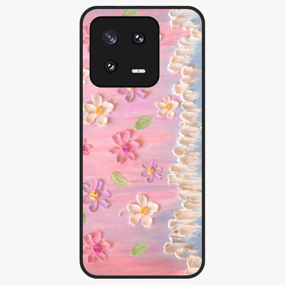 Dreamy Painted Garden Glass Case showing flat back view with artistic painted floral garden artwork and glossy glass finish.